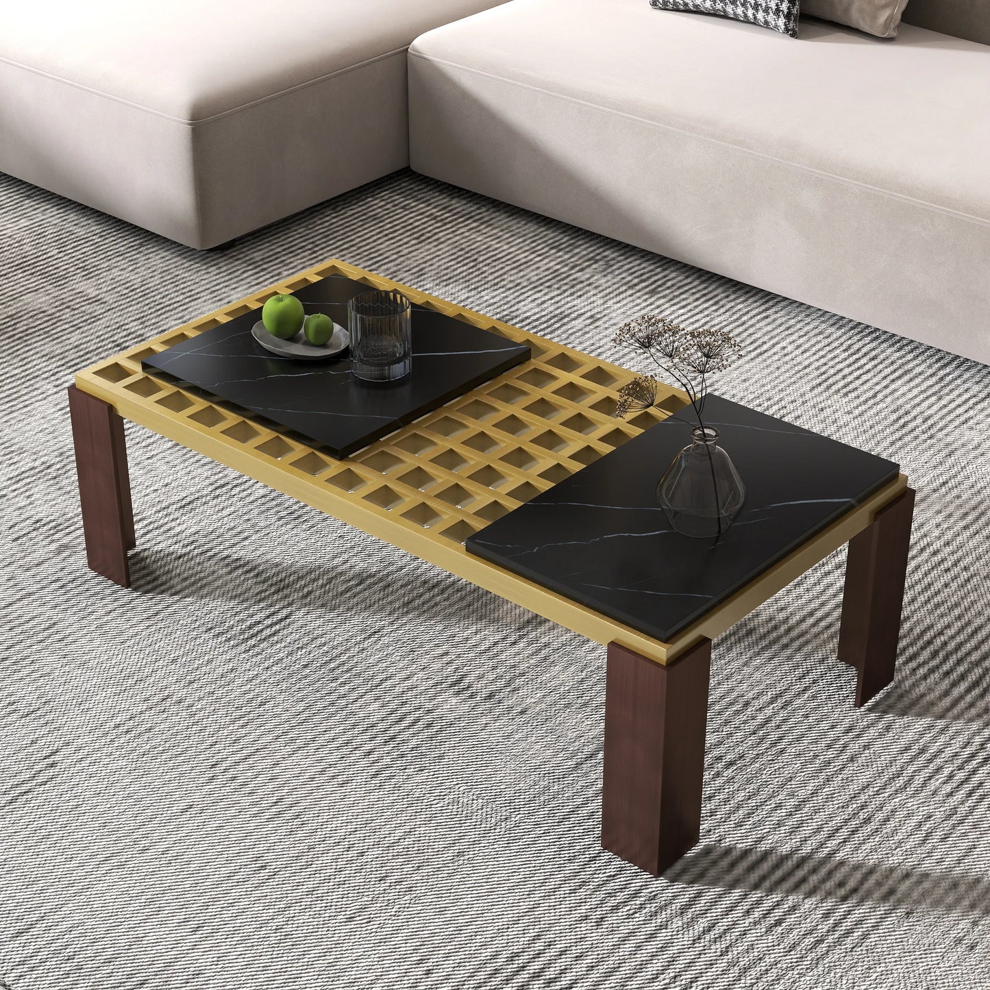 Grandeur Faux Marble Coffee Table | 48" Yellow Rectangular With Removeable Marble Slab