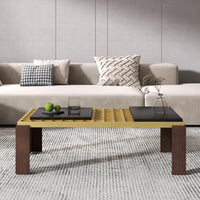 Grandeur Faux Marble Coffee Table | 48" Yellow Rectangular With Removeable Marble Slab