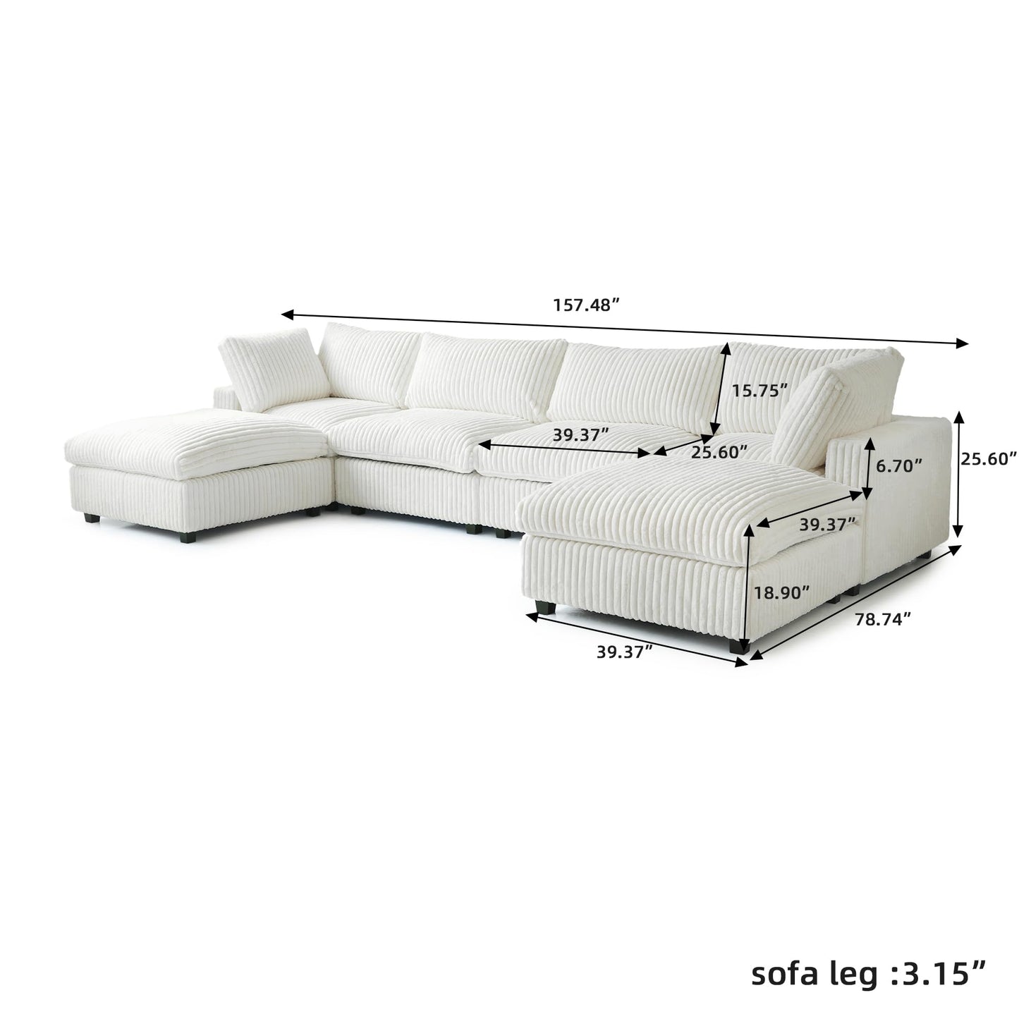 Cloud Couch Modular Sectional Sofa,157" Oversized U Shaped Couch with Ottoman,6 Seater Convertible Sofa,Comfy Plush Couches for Living Room,Covers Washable&amp;Replaceable (White)