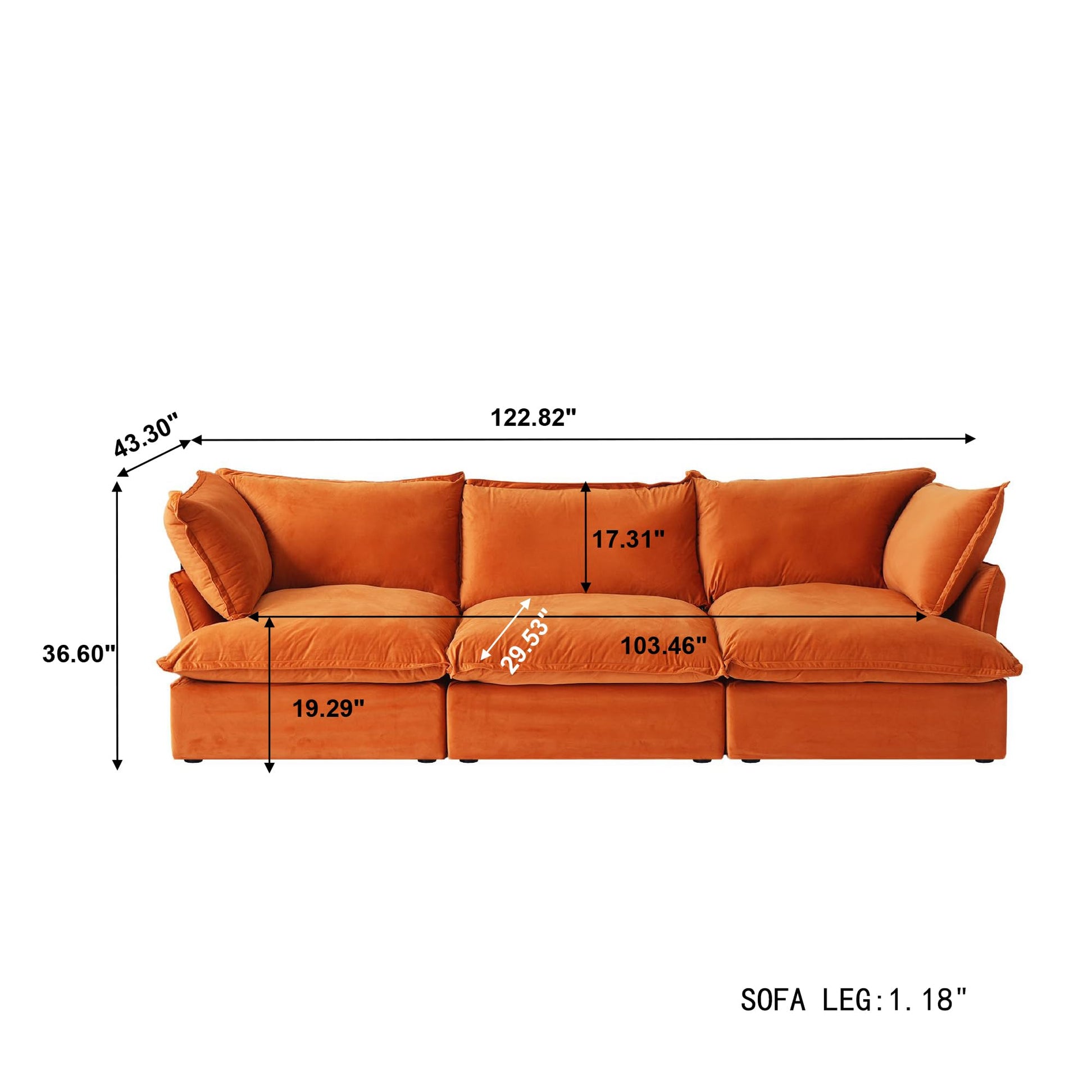 Sectional Couches for Living Room,82.66" Cloud Modular Sectional Sofa, Velvet Deep Couch,Cushion Covers Removable &amp; Replaceable,LoveSofa,Blue