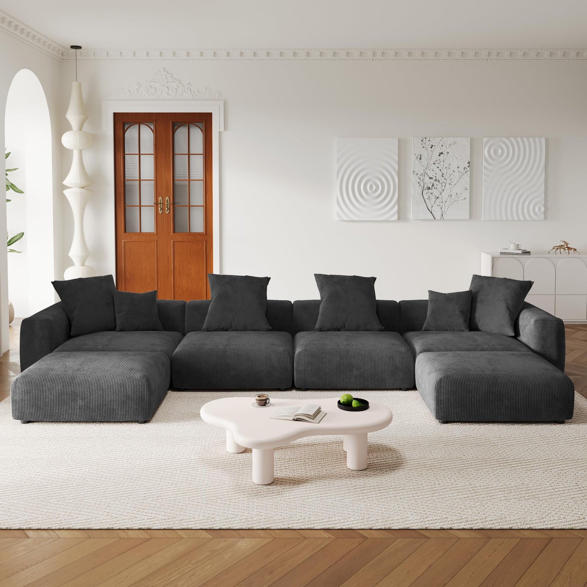 Modular Sectional Couch Sofa with 4 Pillows, 102" L Shaped Sofa Couch with Chaise Ottomans,Corduroy Fabric Couches (Beige)