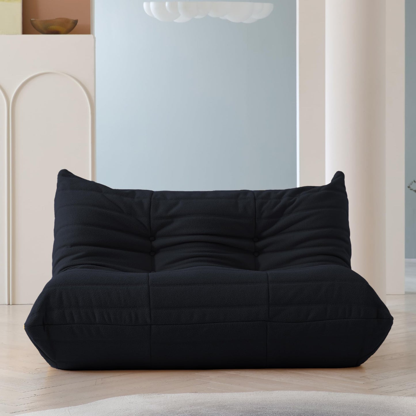 Lazy Floor Sofa, 89 inch Soft Teddy Velvet 3 Seat Minimalist Couches, Tatami Sofa, Fireside Chair, Corner Relax Couch for Living Room Bedroom Salon Office Floor Lounge(3 Seat, Blue)