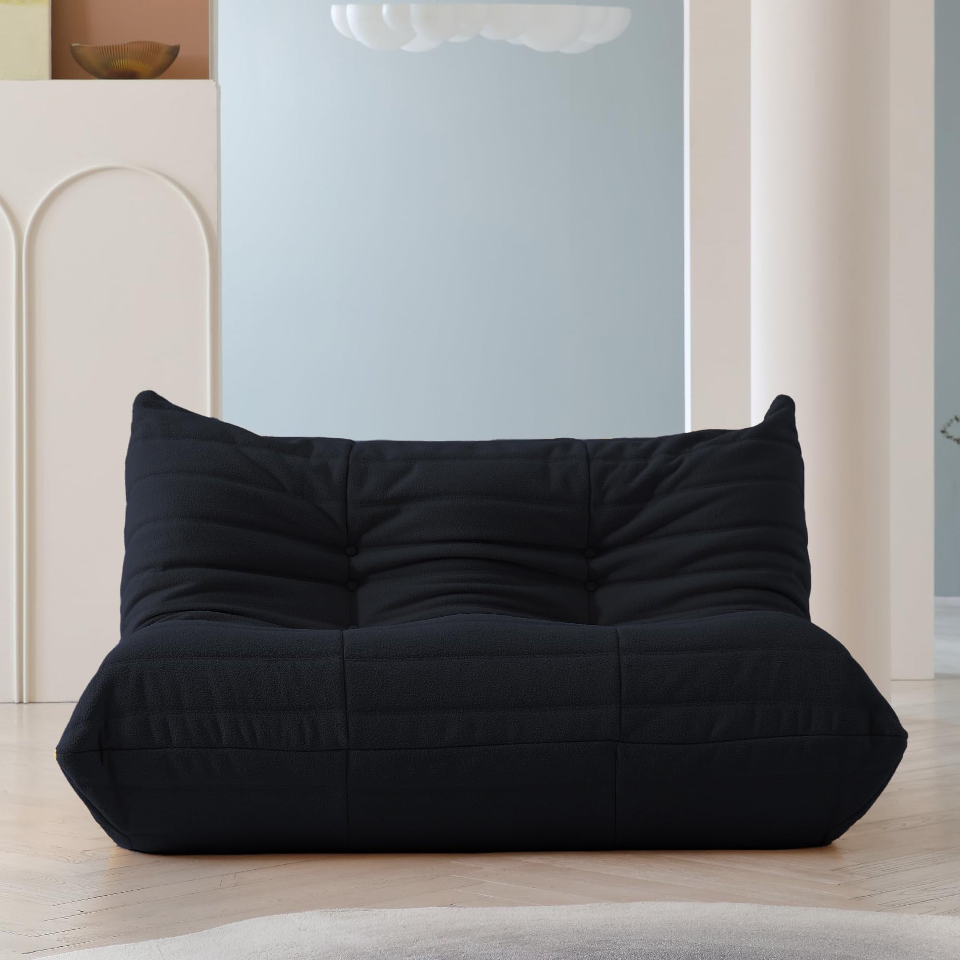 Lazy Floor Sofa, 89 inch Soft Teddy Velvet 3 Seat Minimalist Couches, Tatami Sofa, Fireside Chair, Corner Relax Couch for Living Room Bedroom Salon Office Floor Lounge(3 Seat, Blue)