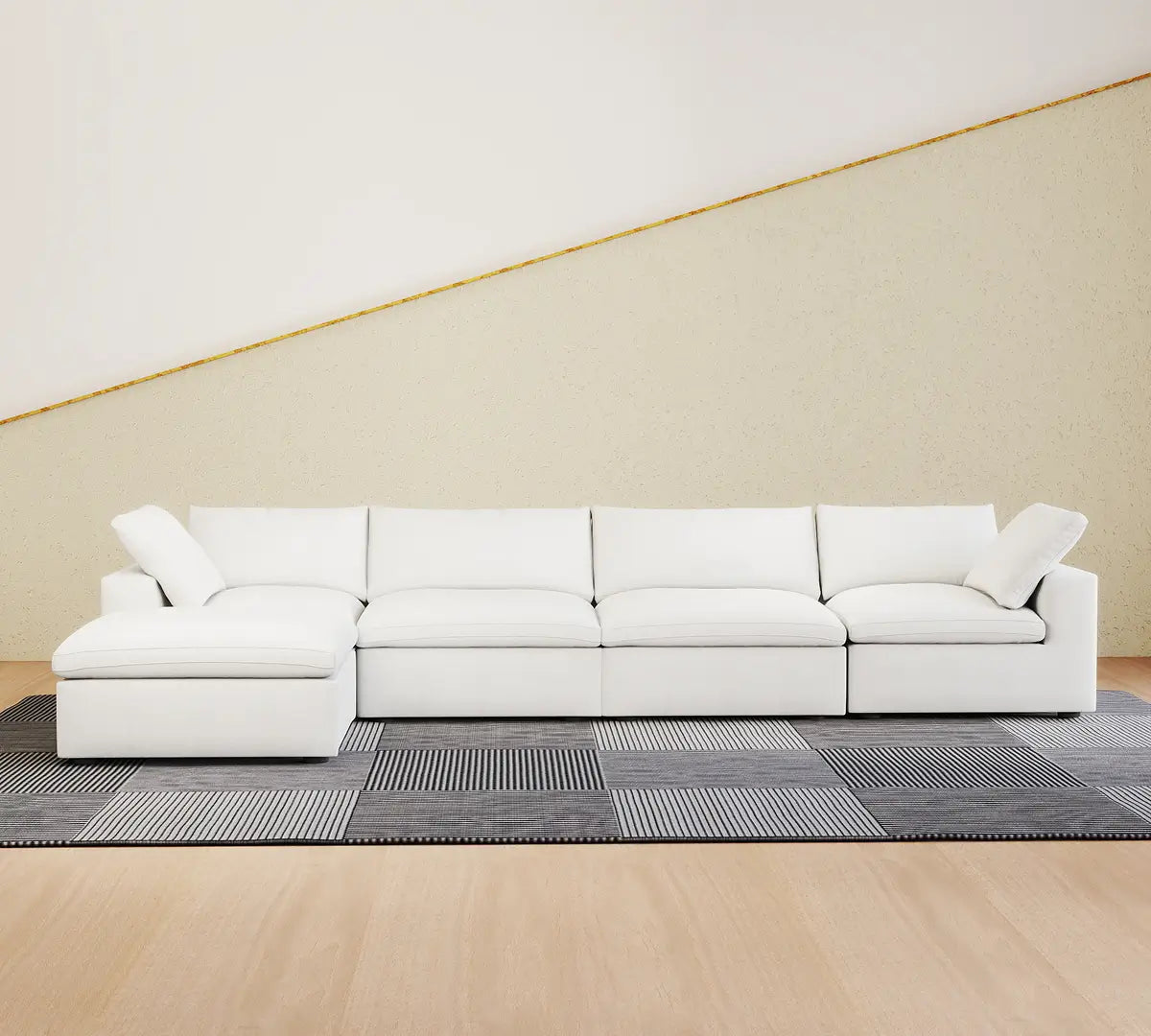 Sofás seccionales Cloud de lujo premium | Seccionales blancos en forma de L de 5 piezas de algodón y lino, 4 plazas, 160