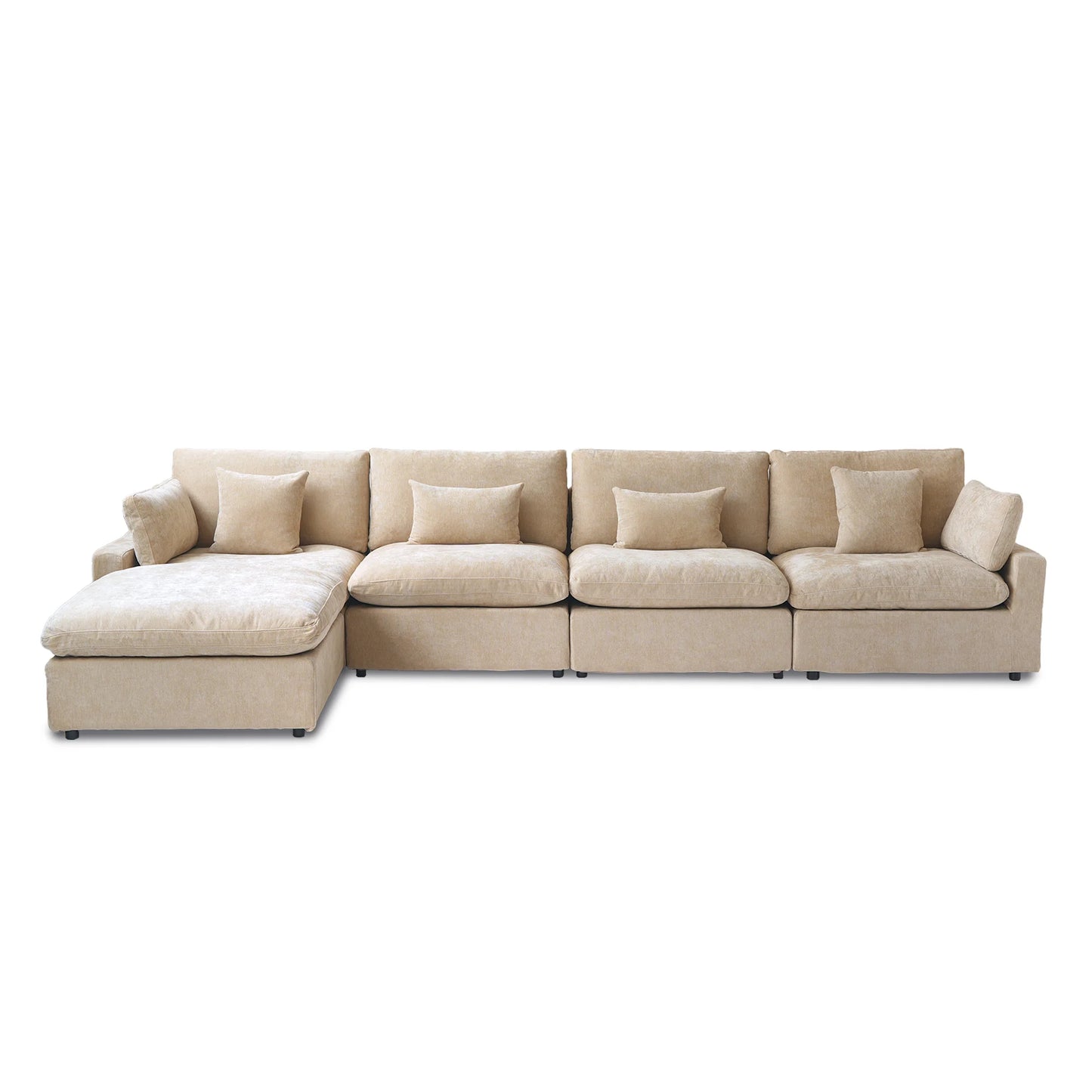 Deluxe Slope Cloud Sectional Sofas | 5-Piece Linen Khaki Sofa Sets 4-Seater With 1 Ottoman