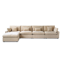Deluxe Slope Cloud Sectional Sofas | 5-Piece Linen Khaki Sofa Sets 4-Seater With 1 Ottoman