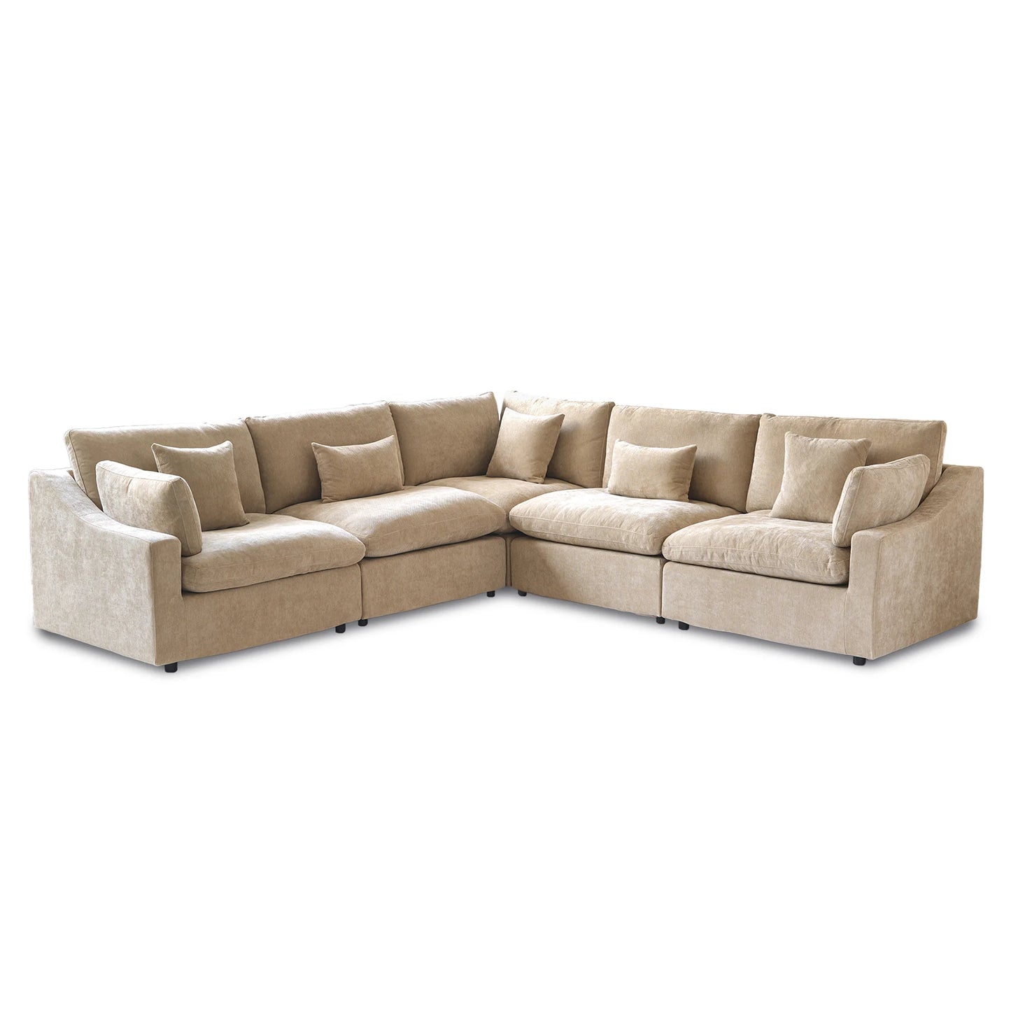 Deluxe Slope Cloud Sectional Sofas | 5-Piece Linen Khaki V-Shaped Sectionals 5-Seater