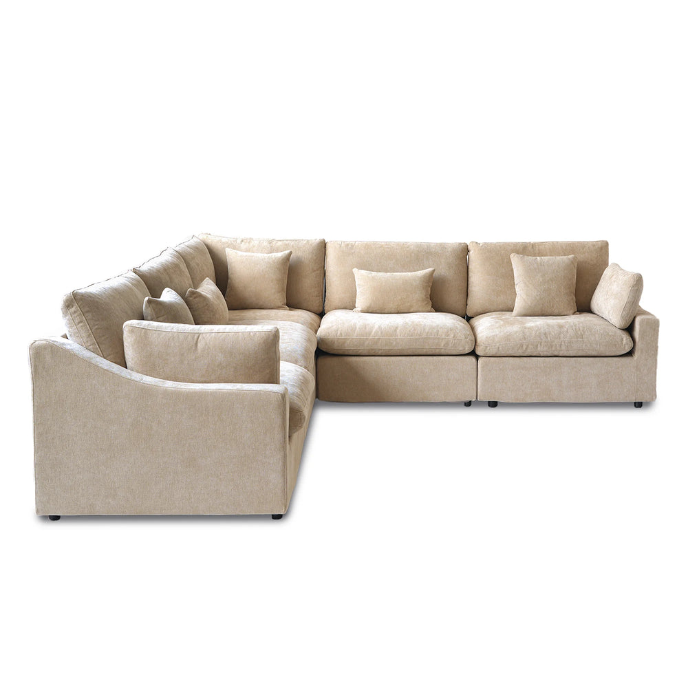 Deluxe Slope Cloud Sectional Sofas | 5-Piece Linen Khaki V-Shaped Sectionals 5-Seater