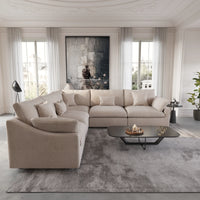 Deluxe Slope Cloud Sectional Sofas | 5-Piece Linen Khaki V-Shaped Sectionals 5-Seater