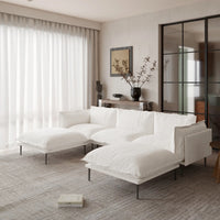 Deluxe Urban Cloud Sectional Sofas | 5-Piece Velvet Beige U-Shaped Sectionals 3-Seater With 2 Ottomans