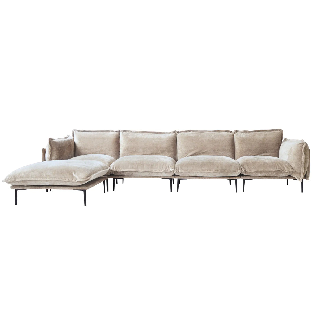 Sofá modular en forma de L Deluxe Cloud de 4 plazas, color marrón | 5 piezas (incluye 1 otomana), tela de terciopelo, diseño espacioso