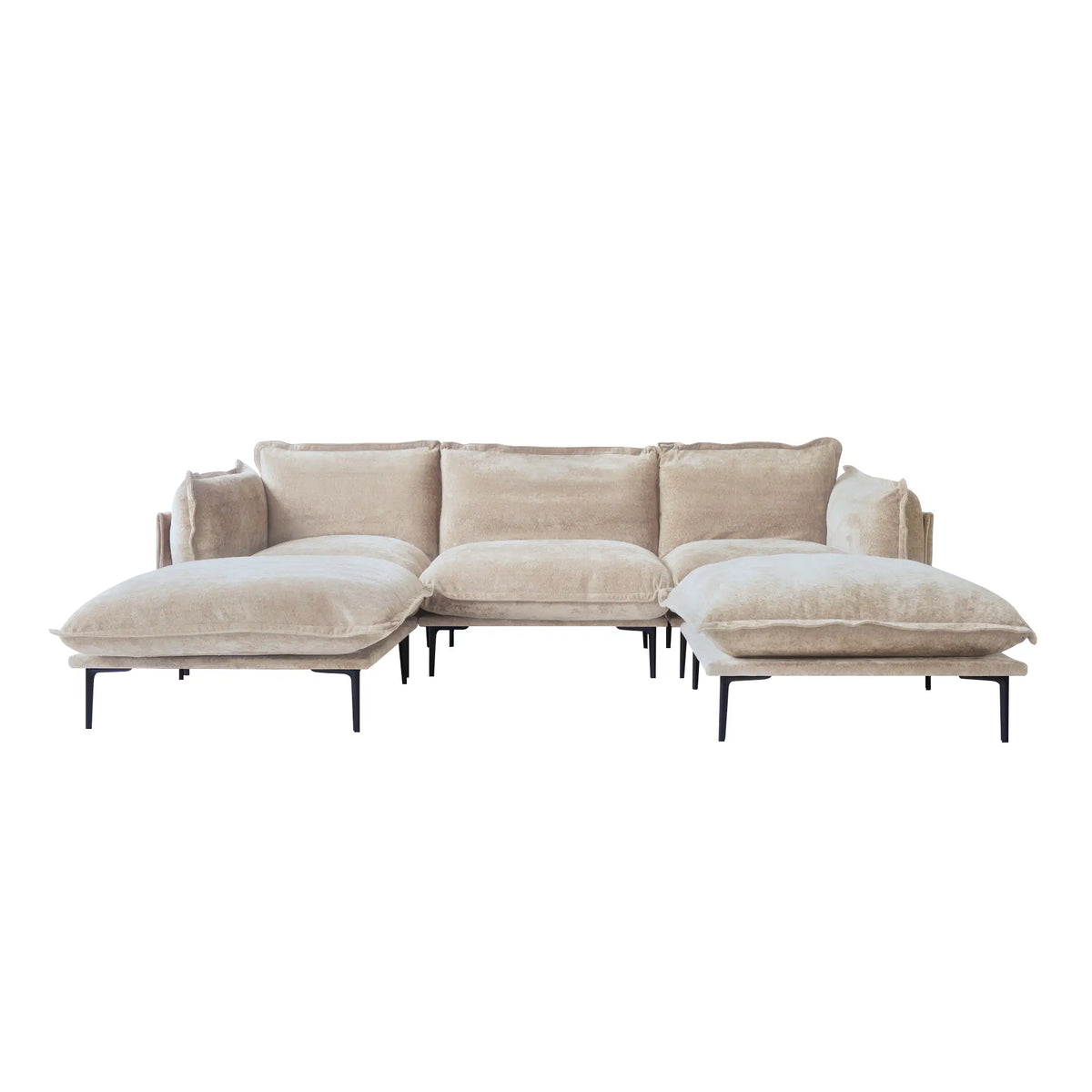 Sofá modular en forma de U Deluxe Cloud de 3 plazas, color marrón | 5 piezas (incluye 2 otomanas), tela de terciopelo, diseño espacioso