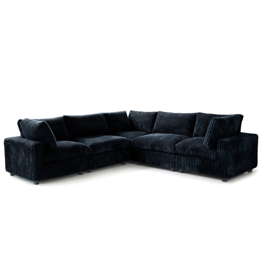 Deluxe Classic Cloud Sectional Sofas Covers | 5-Seater Plush Fabric Black Sofa Covers