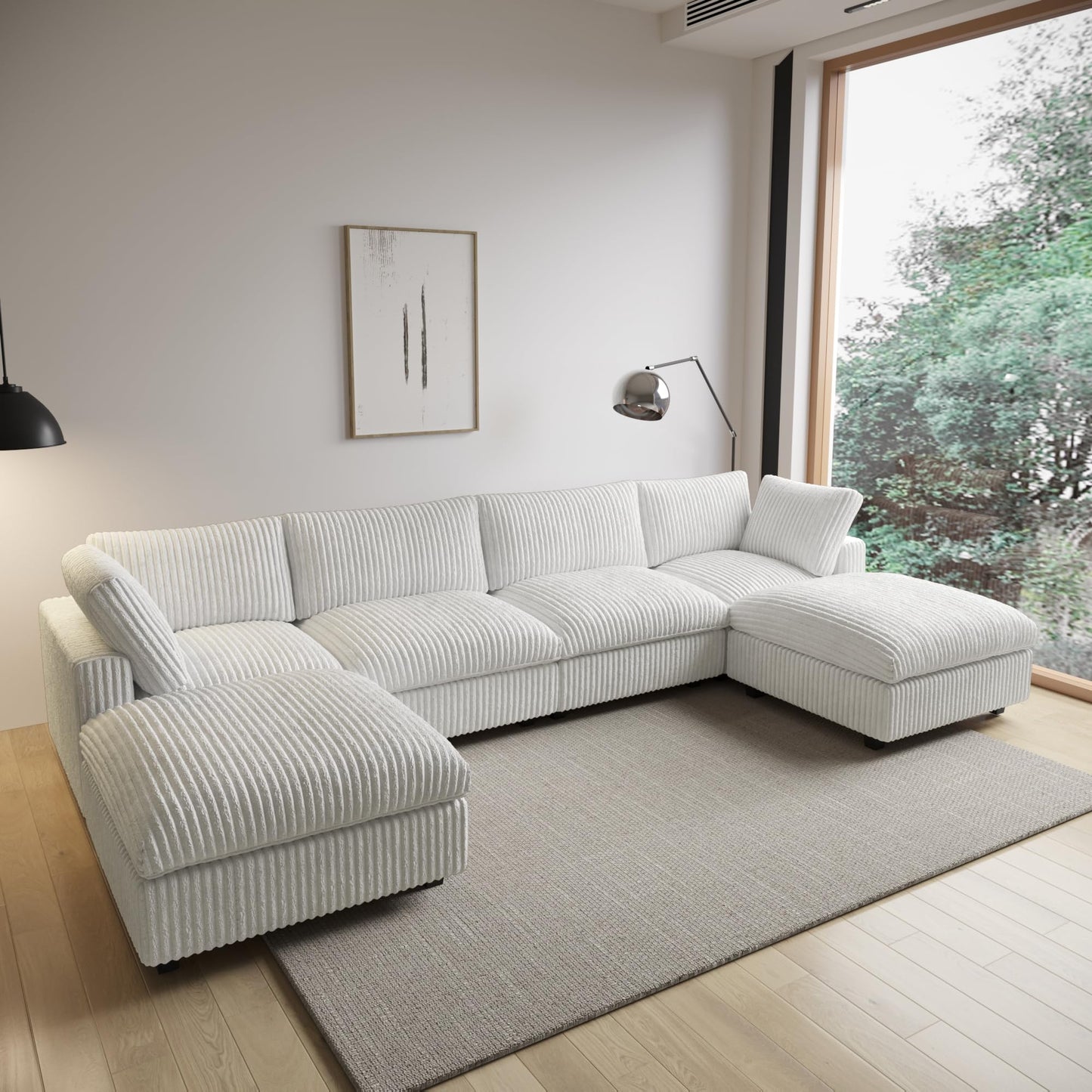 Cloud Couch Modular Sectional Sofa,157" Oversized U Shaped Couch with Ottoman,6 Seater Convertible Sofa,Comfy Plush Couches for Living Room,Covers Washable&amp;Replaceable (White)