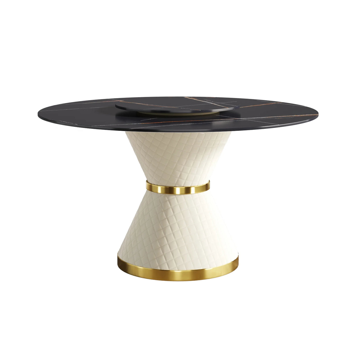 Mesa de comedor Marbella de piedra sinterizada | Redonda de 135 cm (53") en negro mate con plato giratorio Lazy Susan