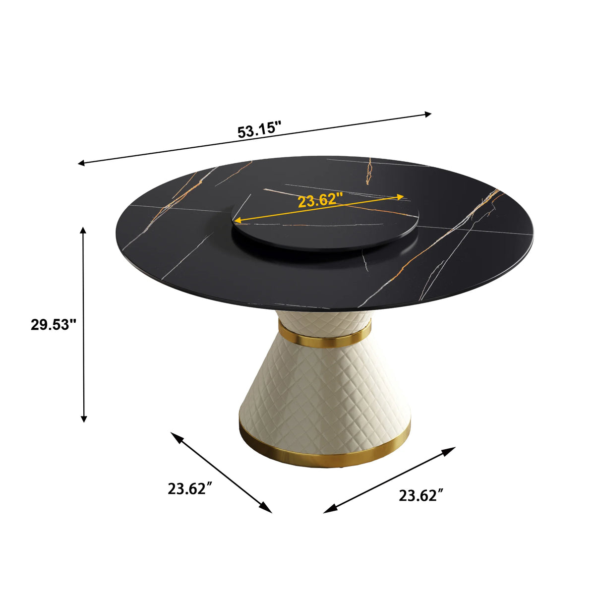 Mesa de comedor Marbella de piedra sinterizada | Redonda de 135 cm (53") en negro mate con plato giratorio Lazy Susan