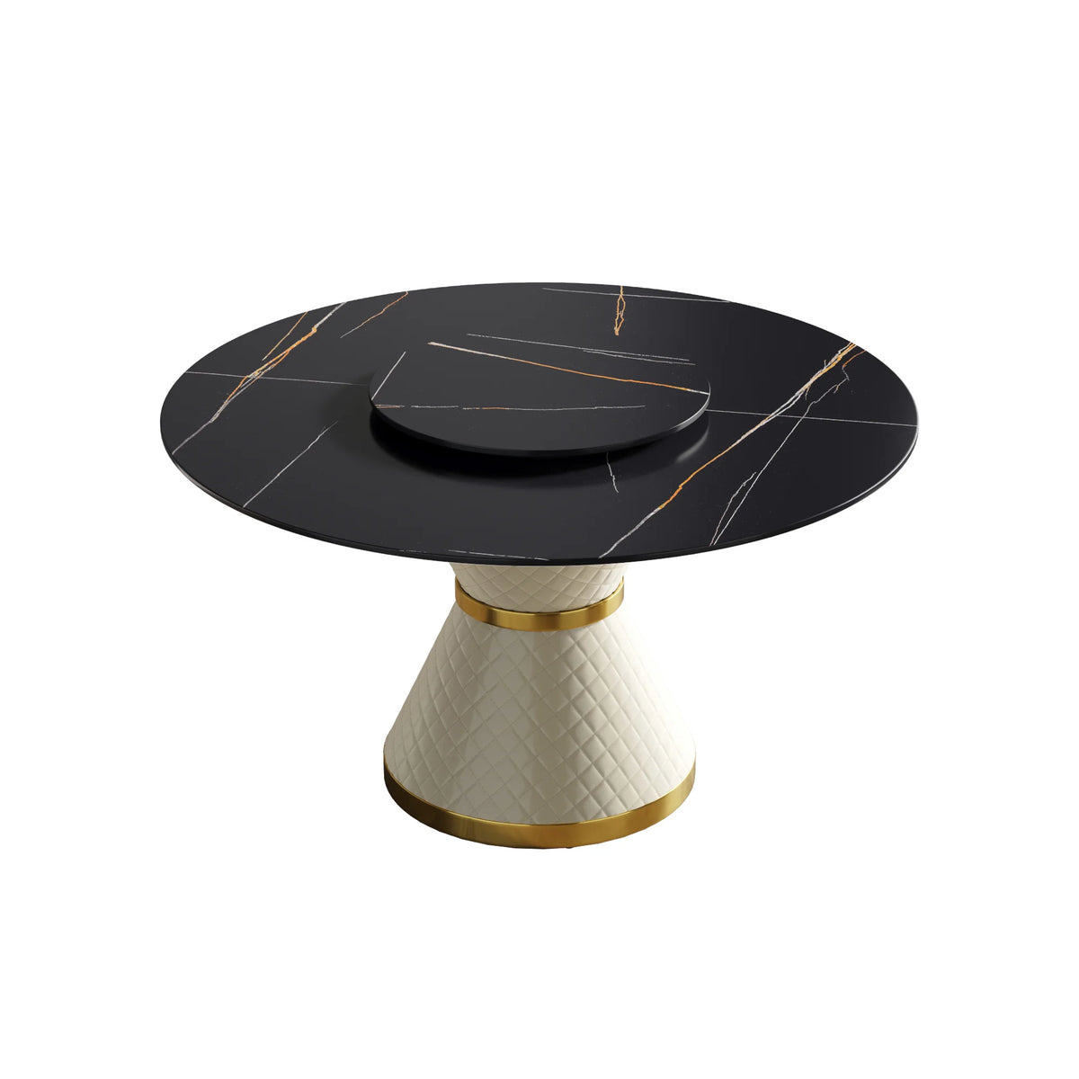 Mesa de comedor Marbella de piedra sinterizada | Redonda de 135 cm (53") en negro mate con plato giratorio Lazy Susan