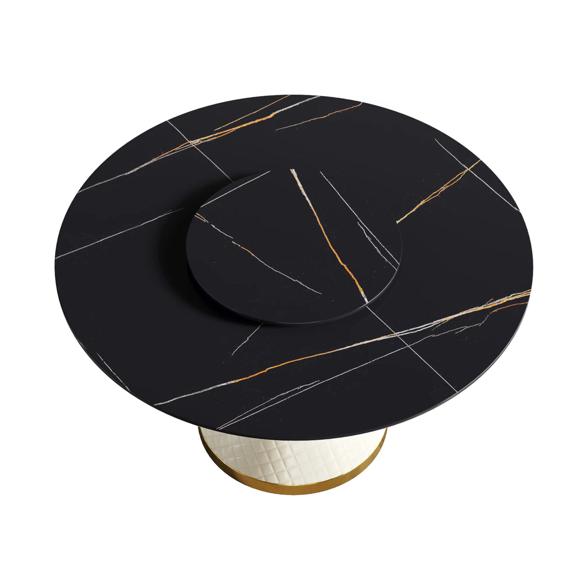Mesa de comedor Marbella de piedra sinterizada | Redonda de 135 cm (53") en negro mate con plato giratorio Lazy Susan
