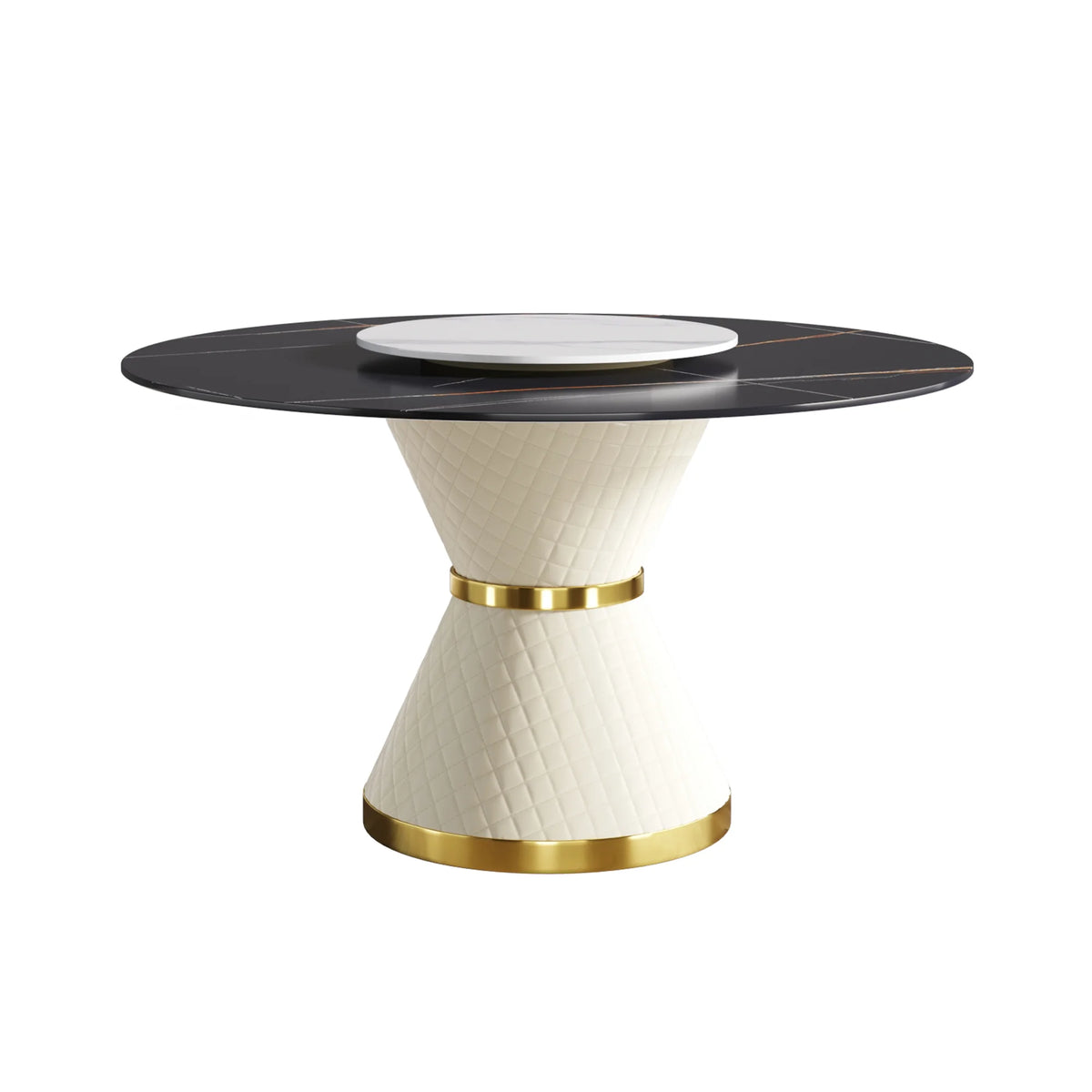 Mesa de comedor Marbella de piedra sinterizada | Redonda de 135 cm (53") en negro mate con plato giratorio Lazy Susan