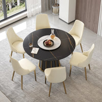 Marbella Sintered Stone Dining Table | 53" Matte Black Round With Lazy Susan Turntable