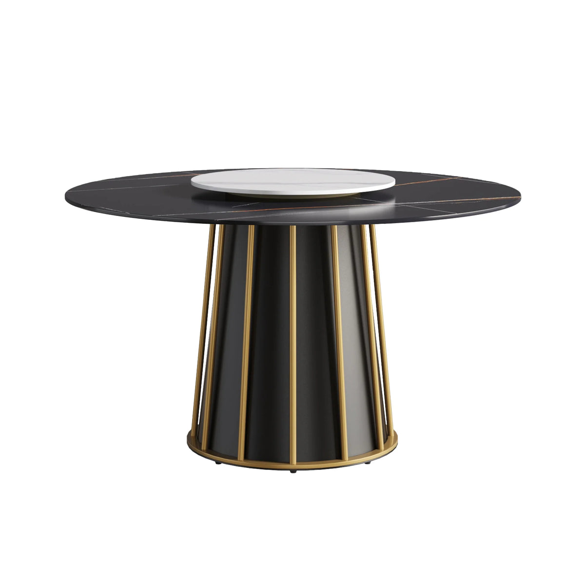 Mesa de comedor Marbella de piedra sinterizada | Redonda de 135 cm (53") en negro mate con plato giratorio Lazy Susan