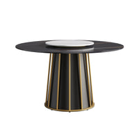 Marbella Sintered Stone Dining Table | 53" Matte Black Round With Lazy Susan Turntable