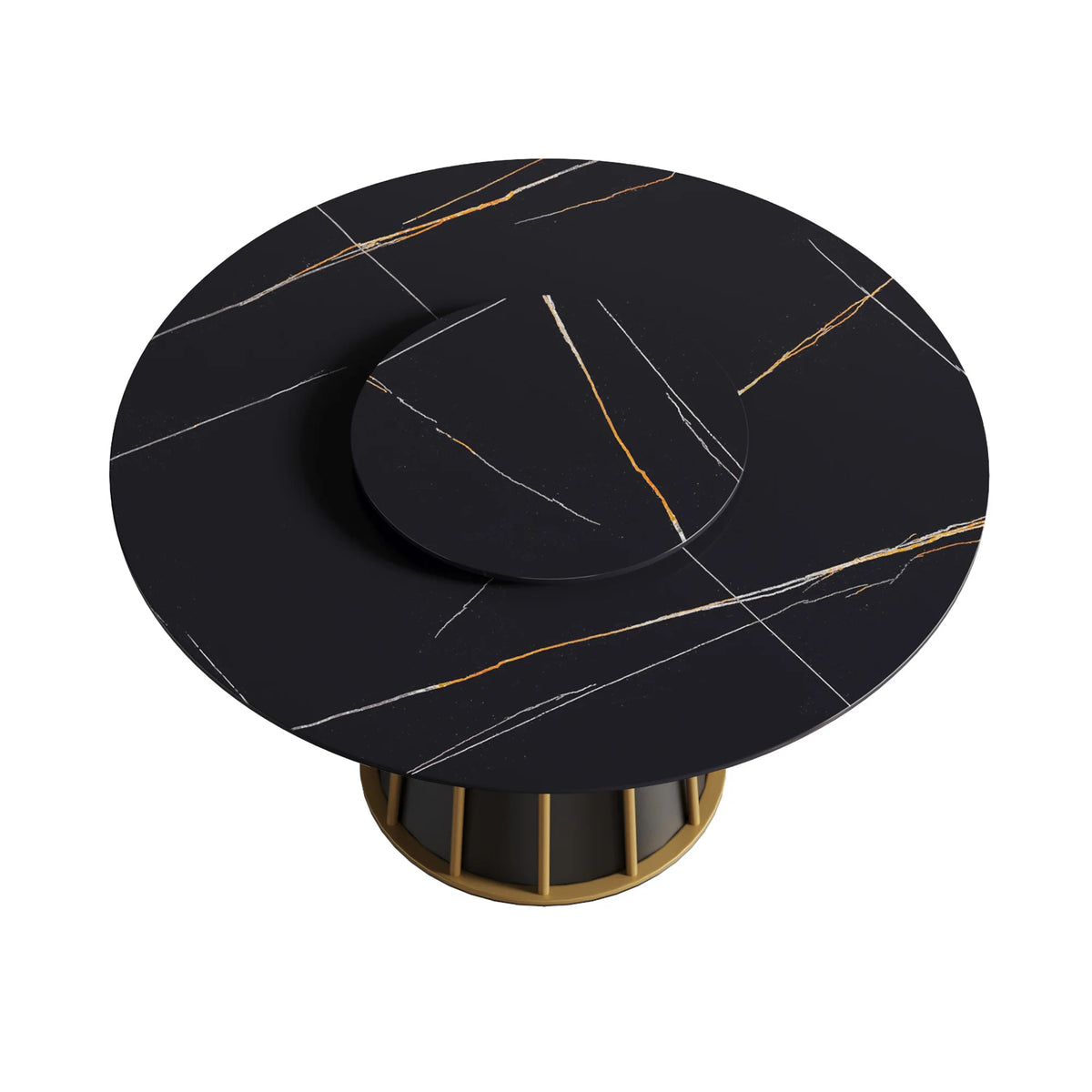 Marbella Sintered Stone Dining Table | 53" Matte Black Round With Lazy Susan Turntable