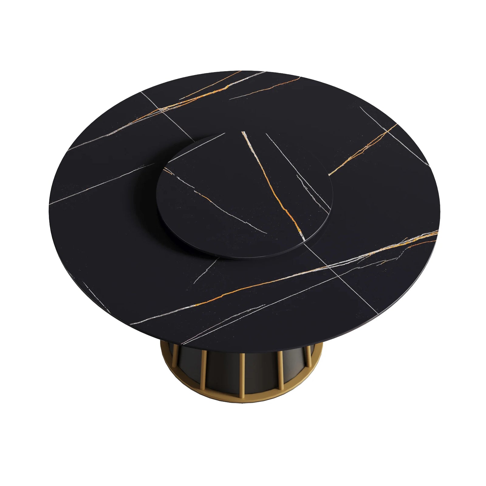 Mesa de comedor Marbella de piedra sinterizada | Redonda de 135 cm (53") en negro mate con plato giratorio Lazy Susan