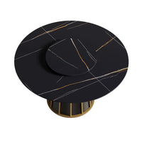 Marbella Sintered Stone Dining Table | 53" Matte Black Round With Lazy Susan Turntable