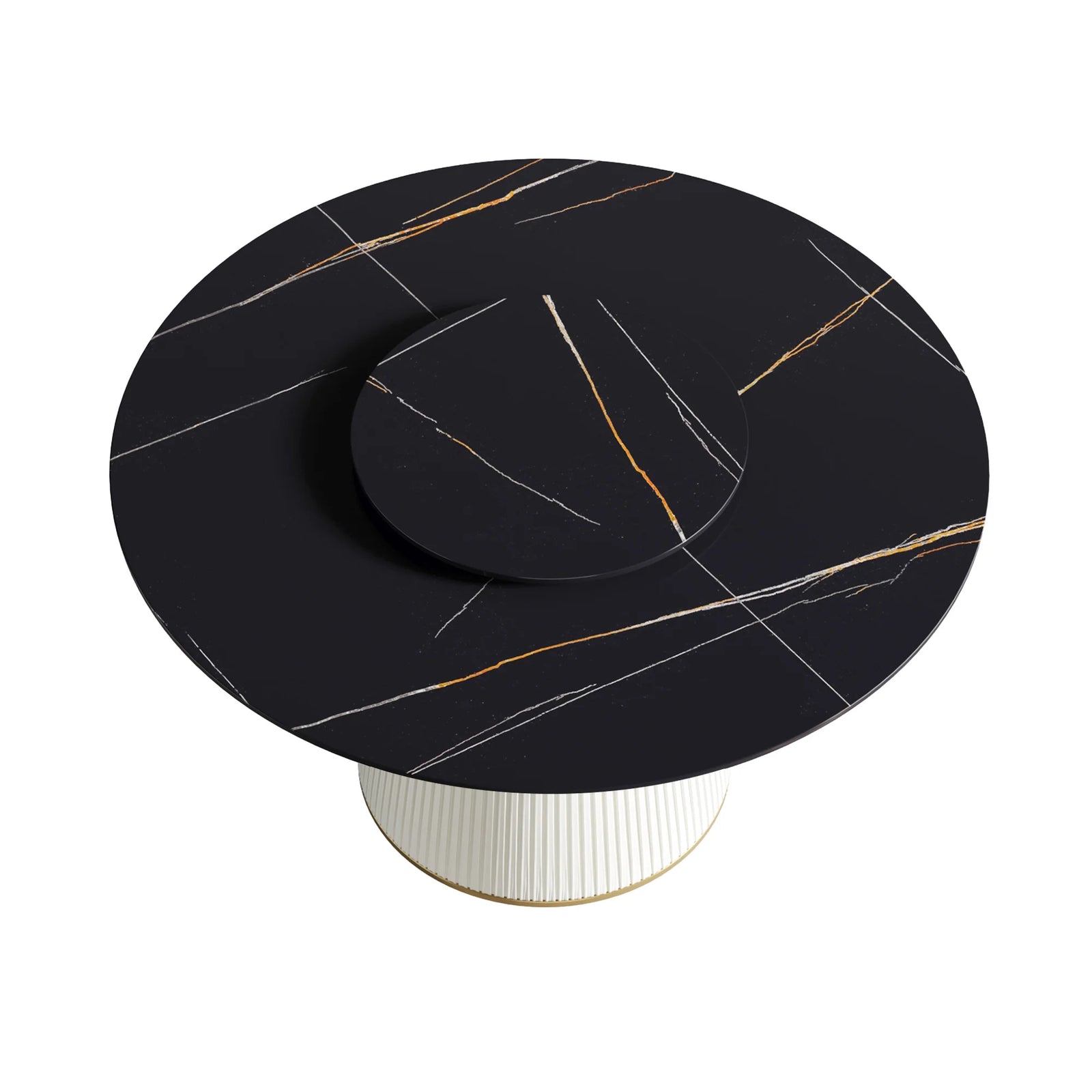 Marbella Sintered Stone Dining Table | 53" Matte Black Round With Lazy Susan Turntable