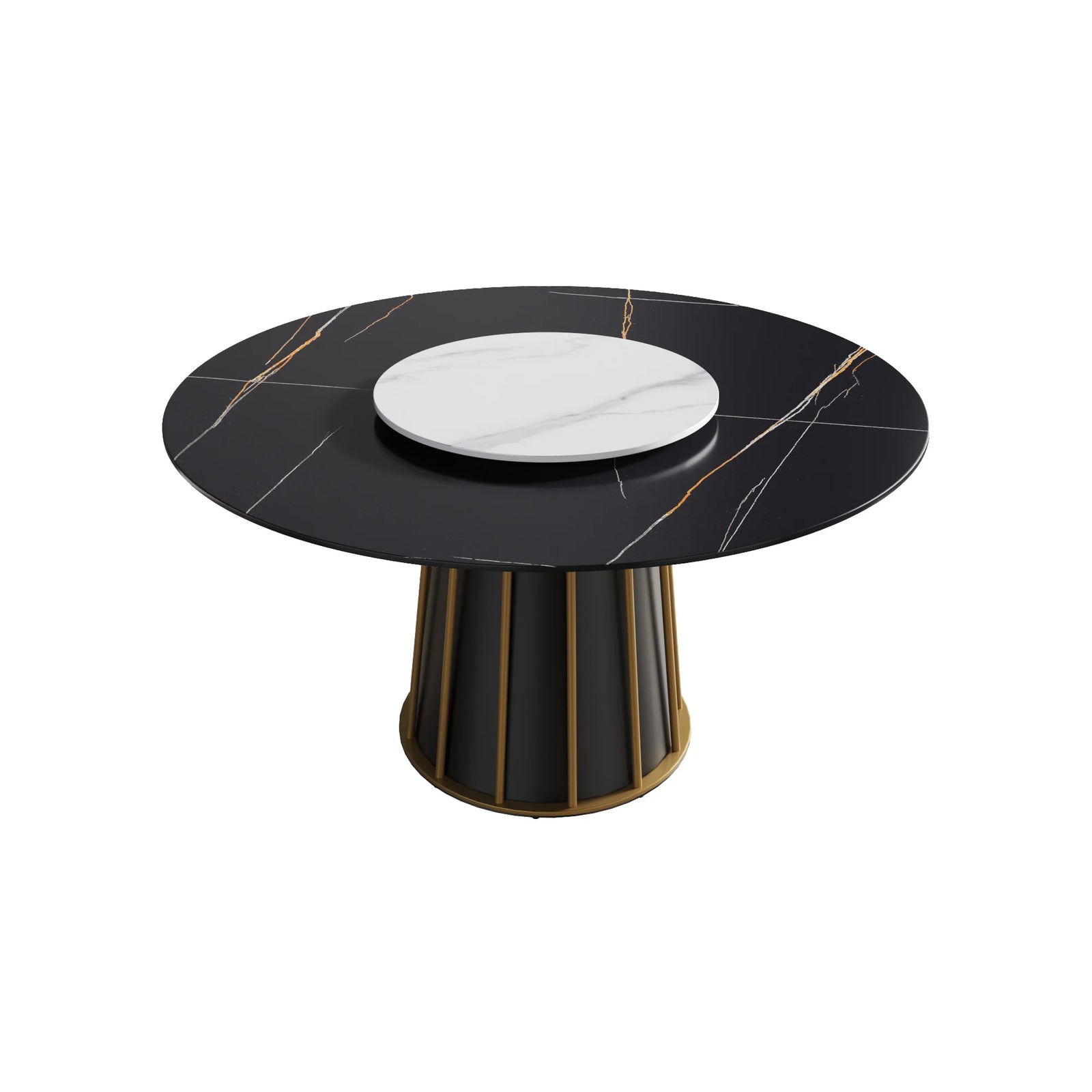 Mesa de comedor Marbella de piedra sinterizada | Redonda de 135 cm (53") en negro mate con plato giratorio Lazy Susan