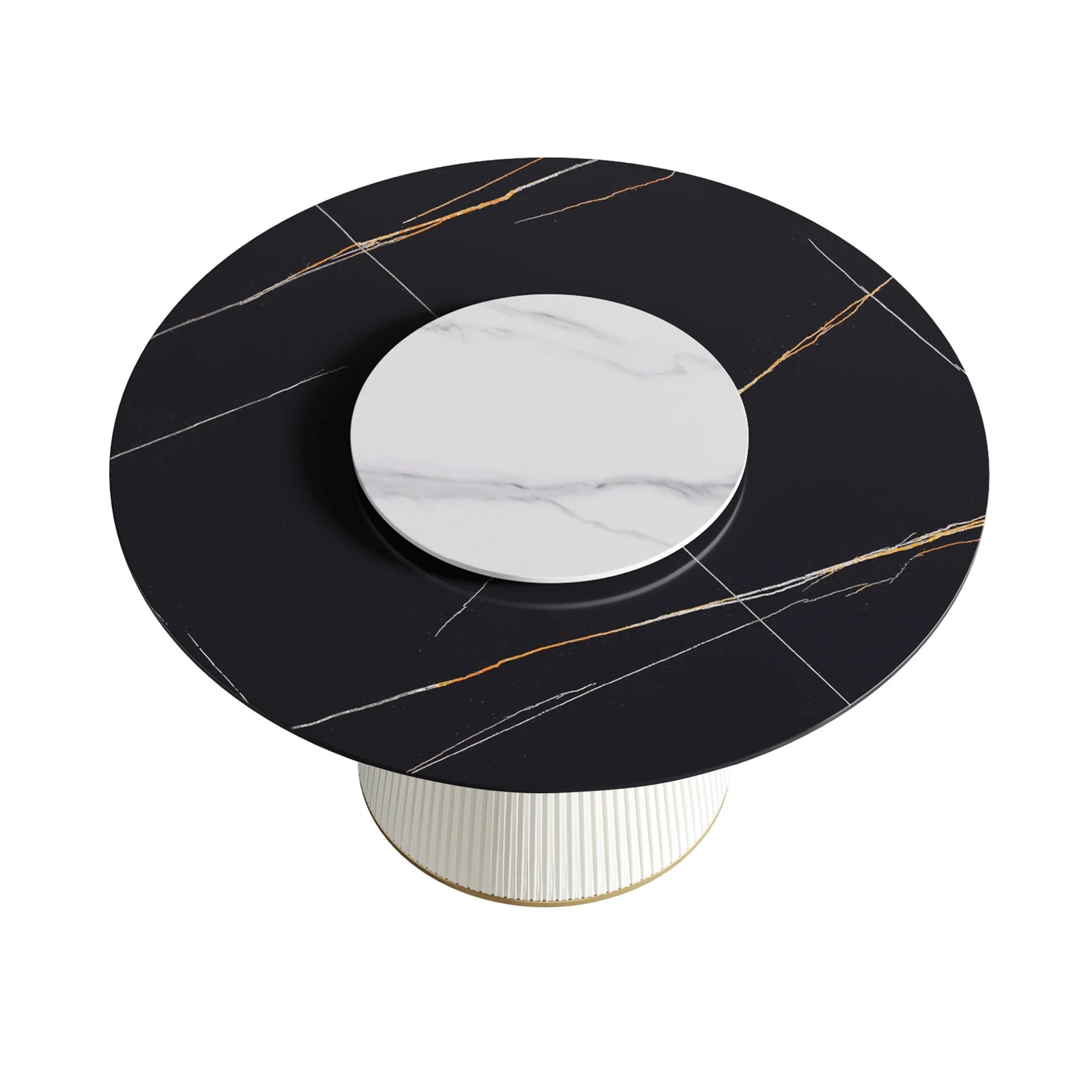 Mesa de comedor Marbella de piedra sinterizada | Redonda de 135 cm (53") en negro mate con plato giratorio Lazy Susan