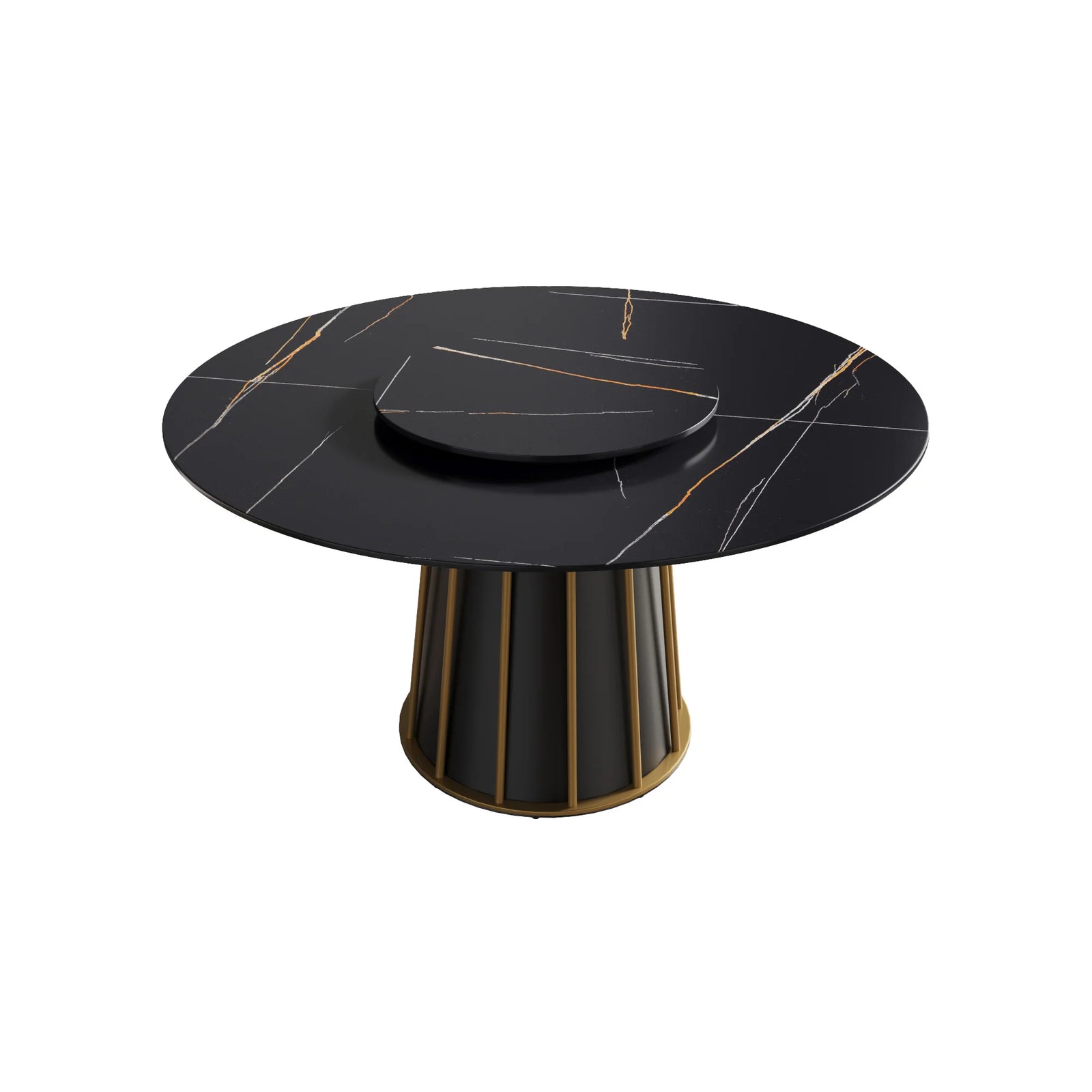 Mesa de comedor Marbella de piedra sinterizada | Redonda de 135 cm (53") en negro mate con plato giratorio Lazy Susan