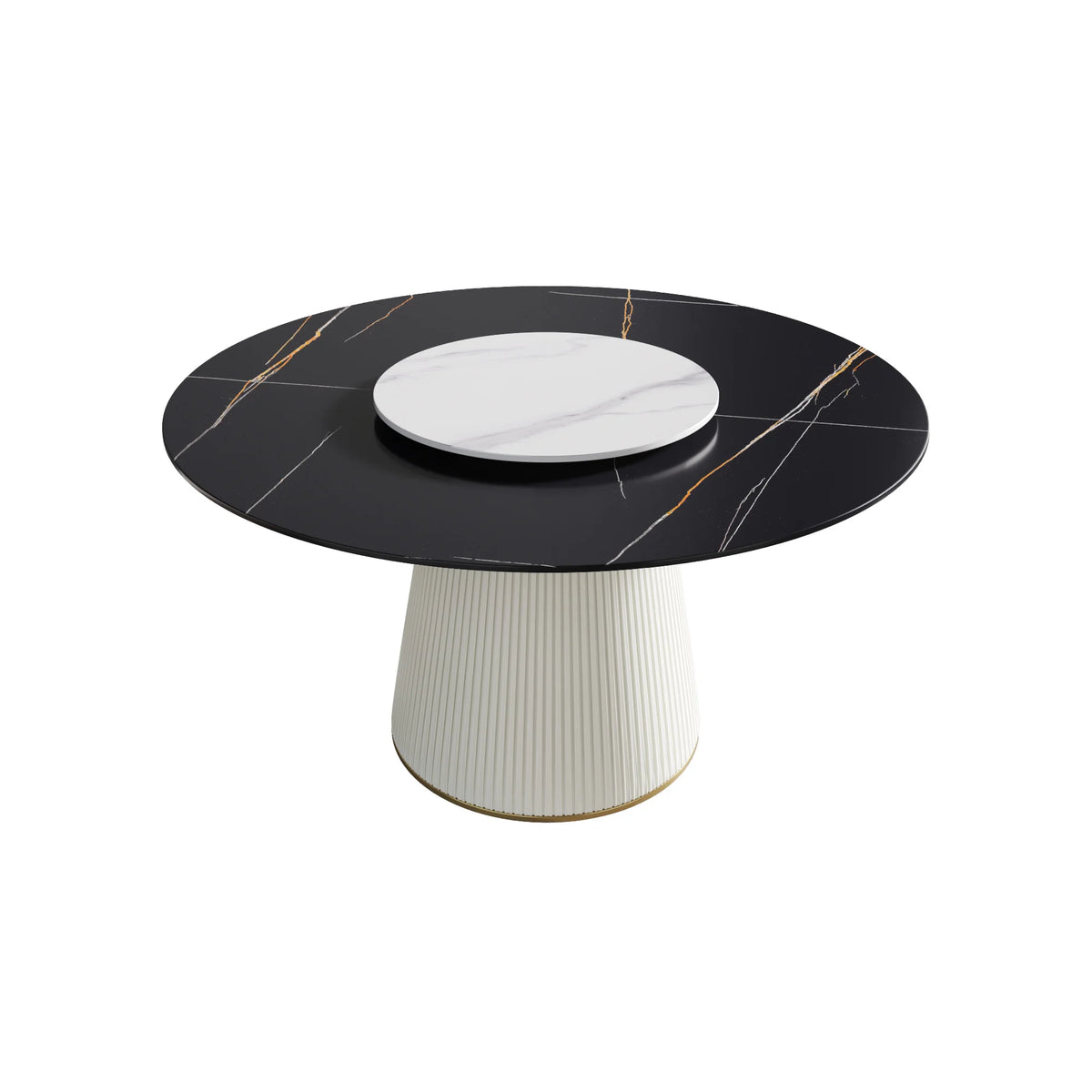 Mesa de comedor Marbella de piedra sinterizada | Redonda de 135 cm (53") en negro mate con plato giratorio Lazy Susan