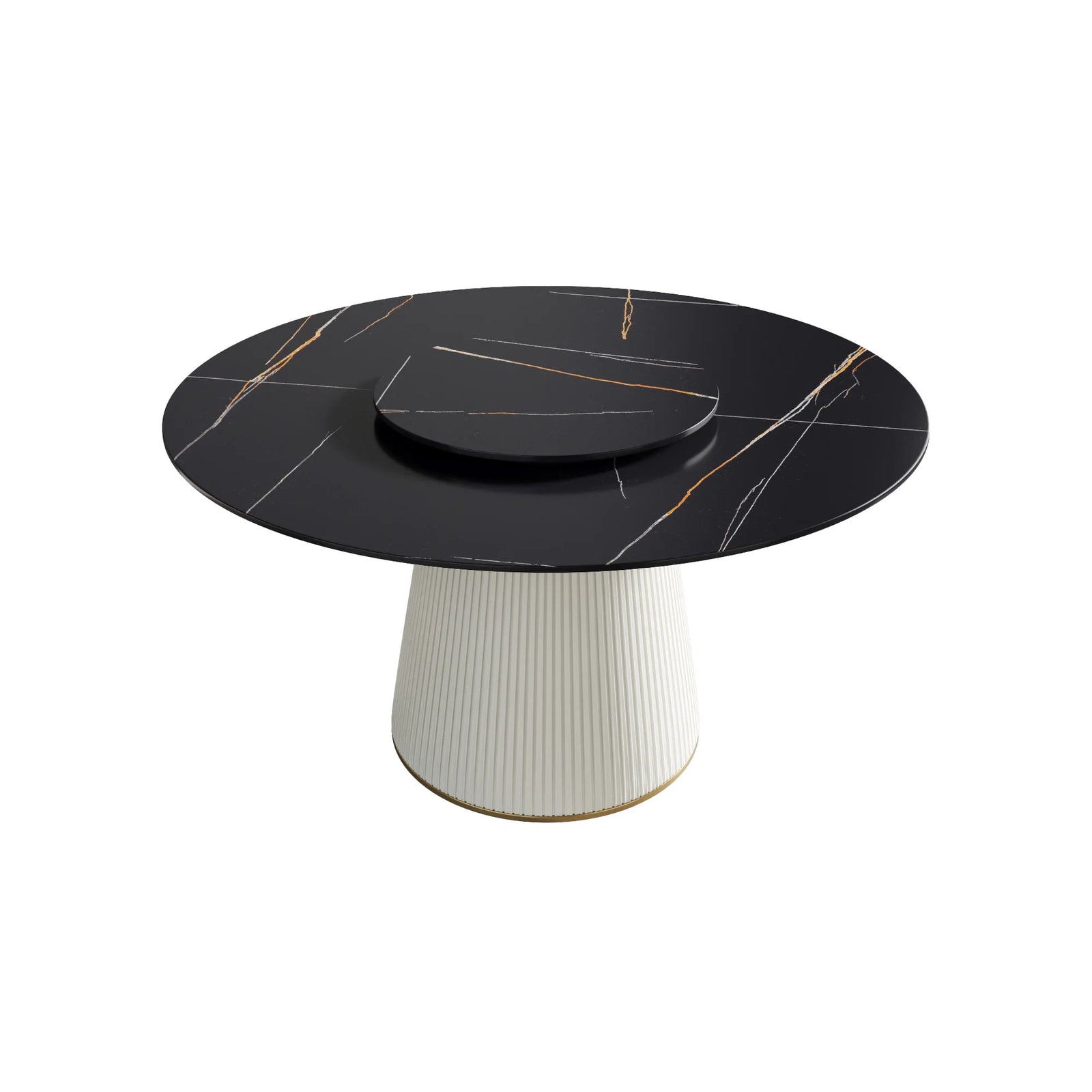 Marbella Sintered Stone Dining Table | 53" Matte Black Round With Lazy Susan Turntable