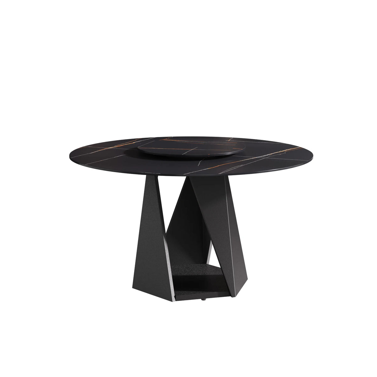 Marbella Sintered Stone Dining Table | 53" Matte Black Round With Lazy Susan Turntable