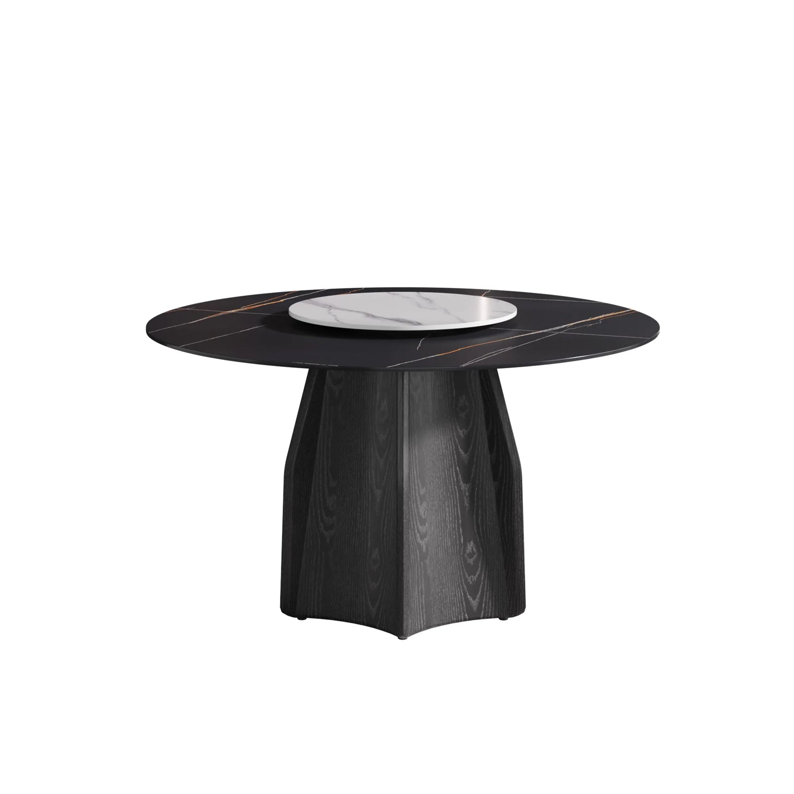 Mesa de comedor Marbella de piedra sinterizada | Redonda de 135 cm (53") en negro mate con plato giratorio Lazy Susan