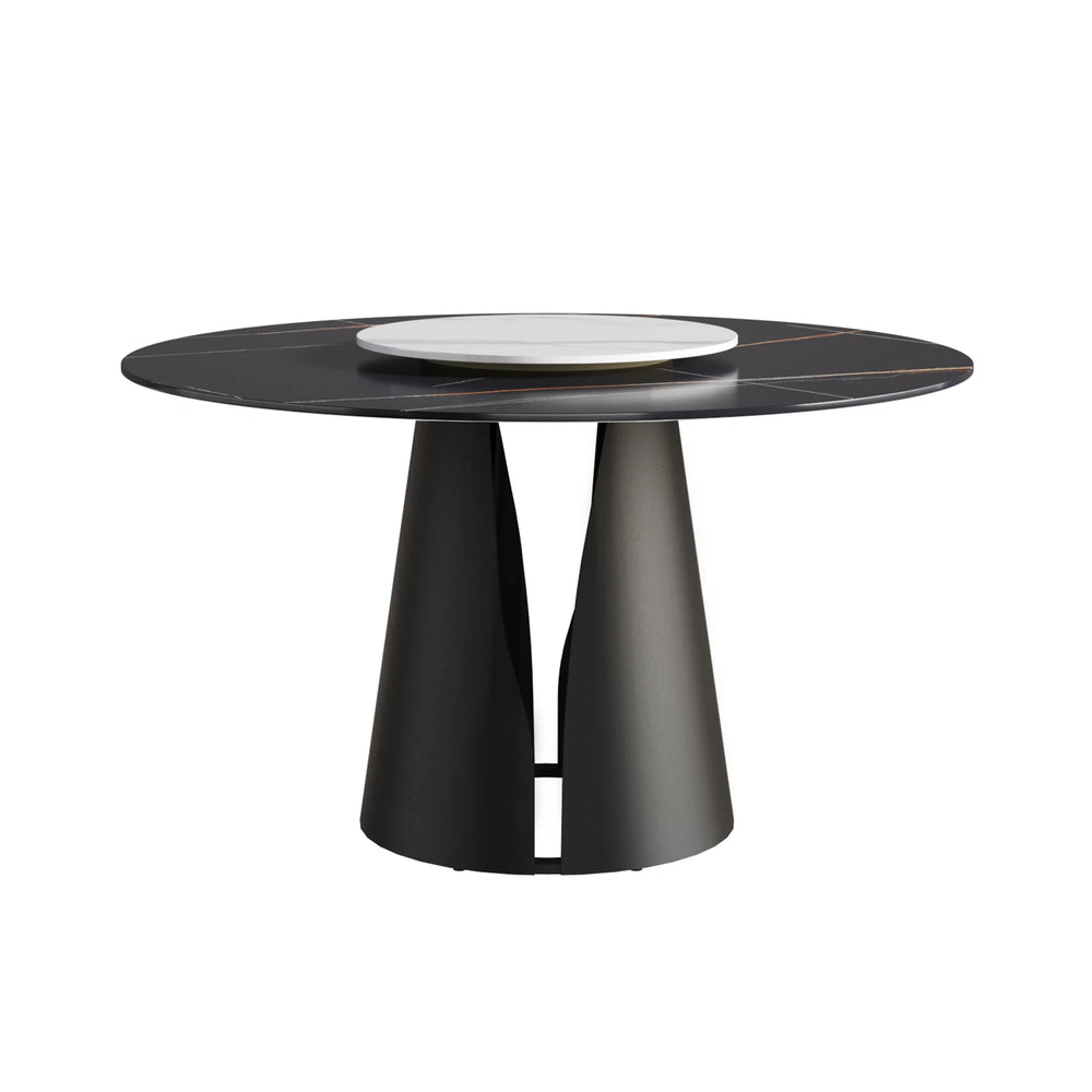 Marbella Sintered Stone Dining Table | 53" Matte Black Round With Lazy Susan Turntable