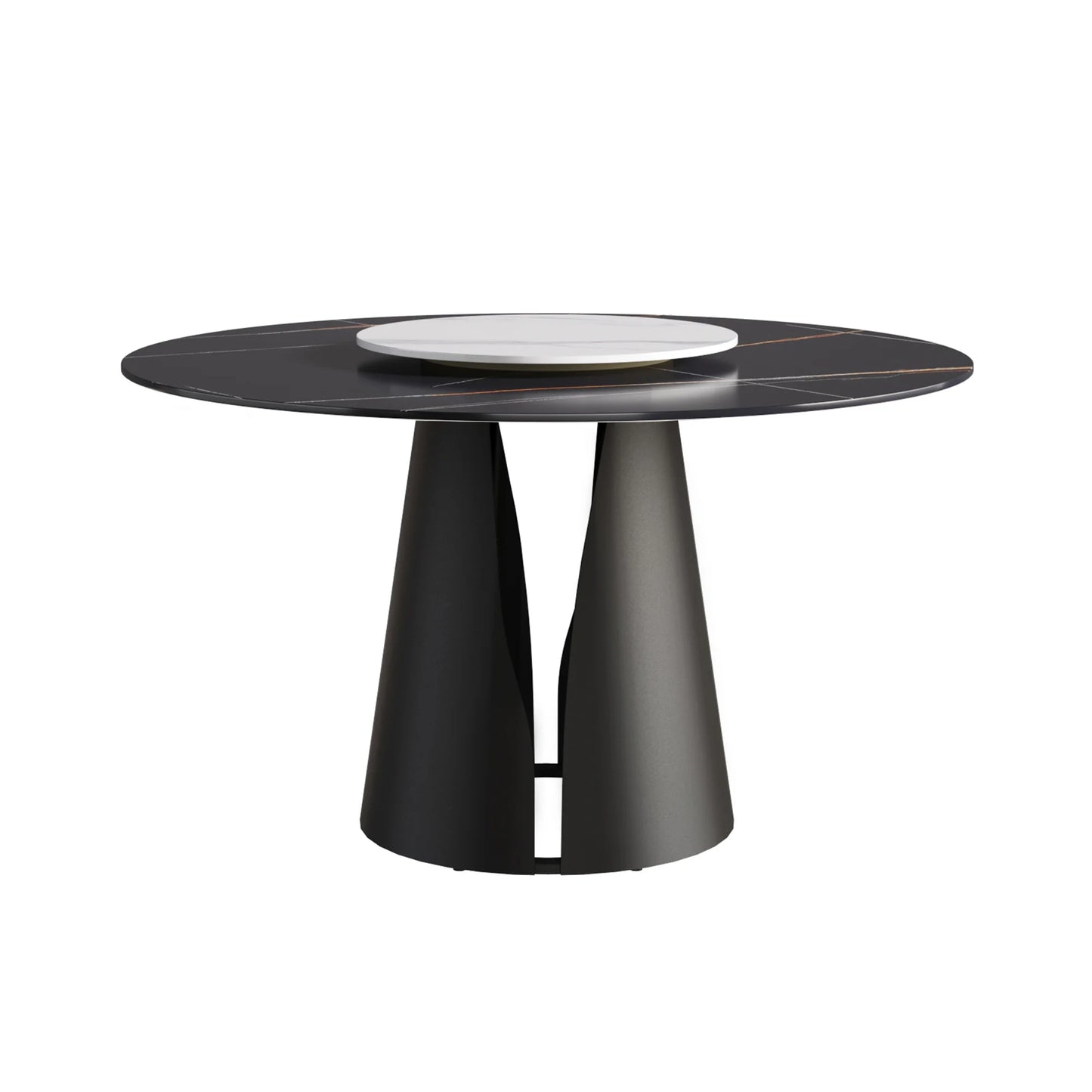 Marbella Sintered Stone Dining Table | 53" Matte Black Round With Lazy Susan Turntable