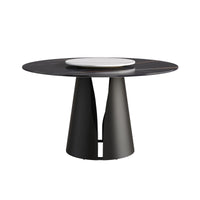 Marbella Sintered Stone Dining Table | 53" Matte Black Round With Lazy Susan Turntable