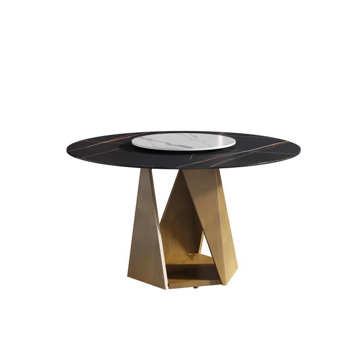 Marbella Sintered Stone Dining Table | 53" Matte Black Round With Lazy Susan Turntable