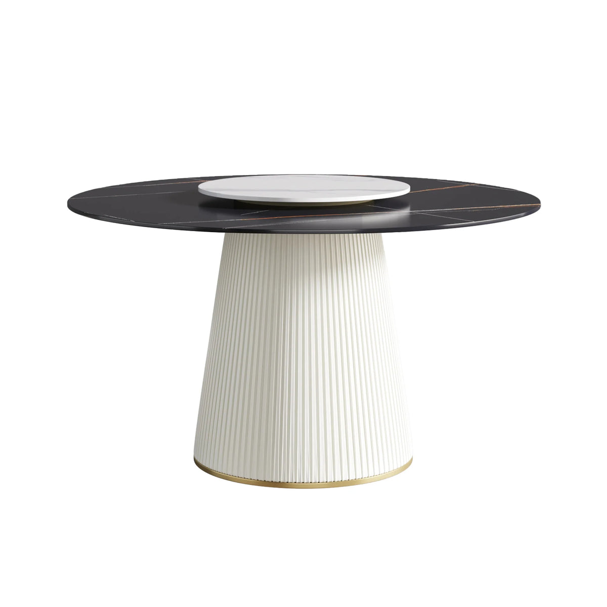 Mesa de comedor Marbella de piedra sinterizada | Redonda de 135 cm (53") en negro mate con plato giratorio Lazy Susan