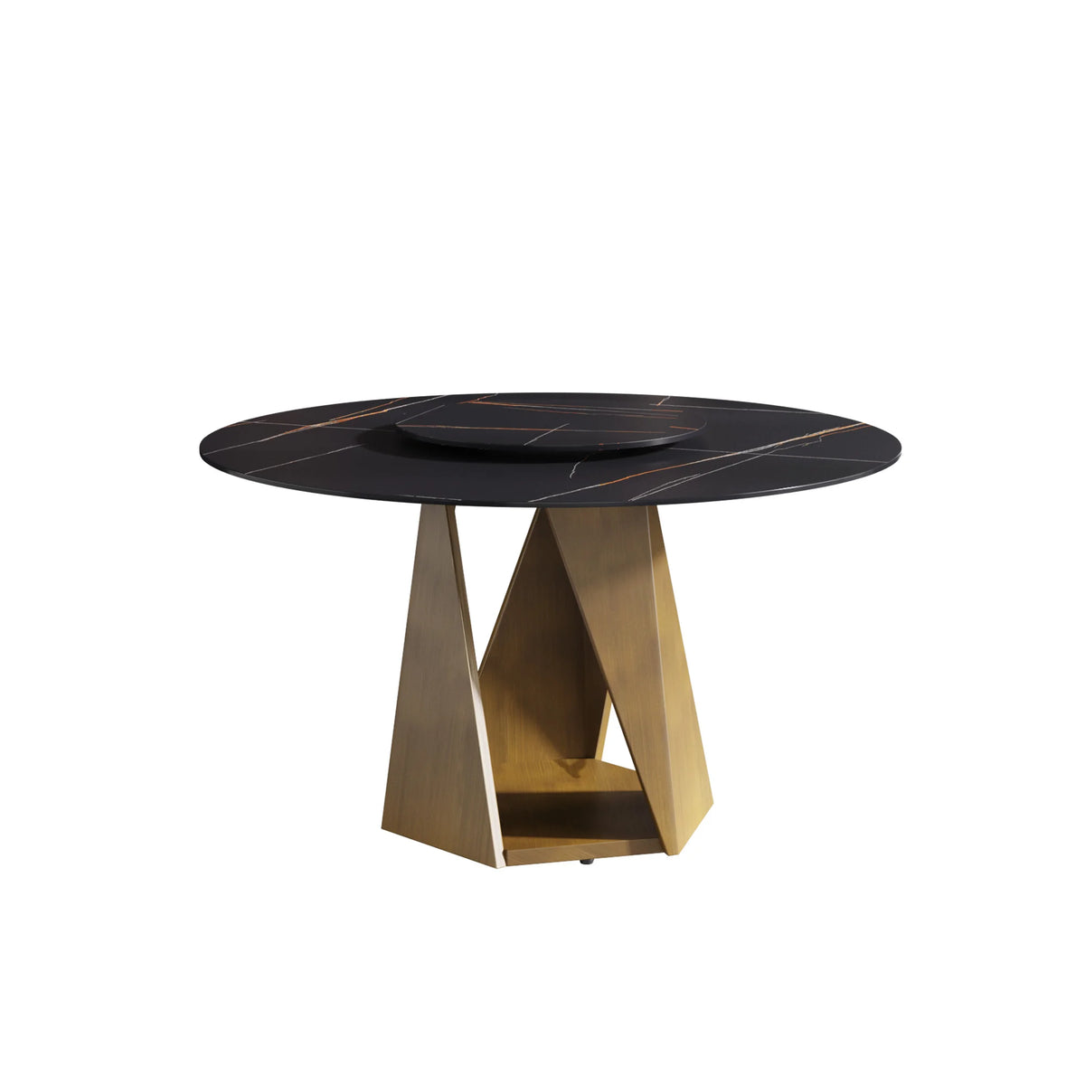 Marbella Sintered Stone Dining Table | 53" Matte Black Round With Lazy Susan Turntable