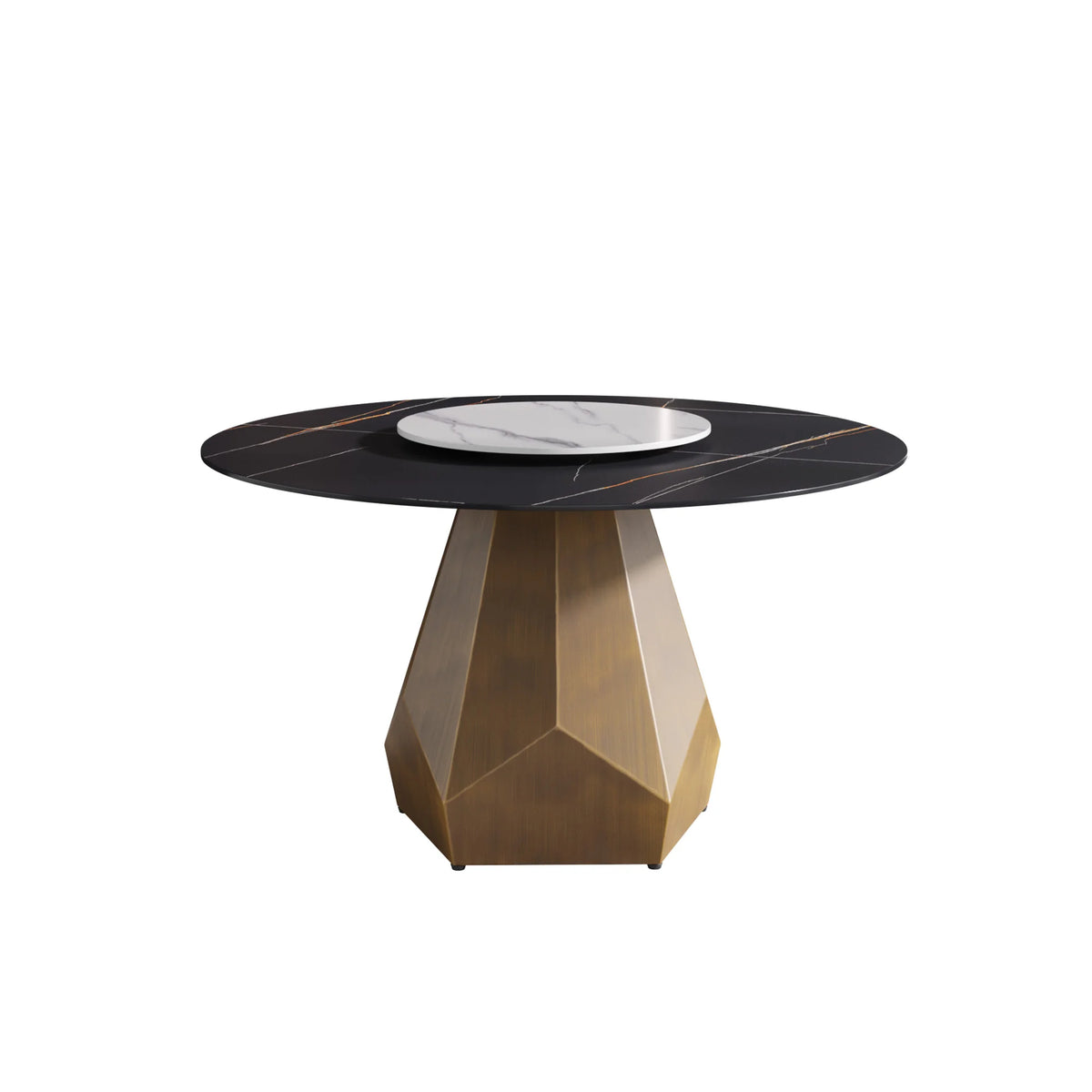 Marbella Sintered Stone Dining Table | 53" Matte Black Round With Lazy Susan Turntable