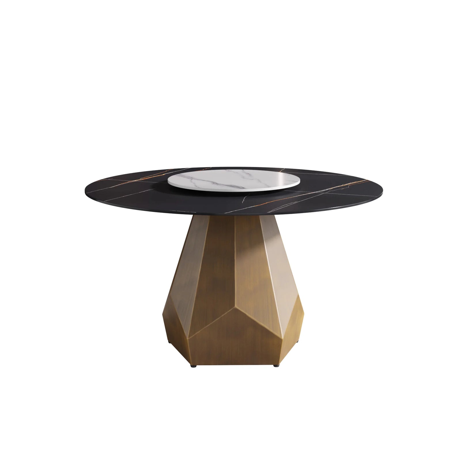 Mesa de comedor Marbella de piedra sinterizada | Redonda de 135 cm (53") en negro mate con plato giratorio Lazy Susan