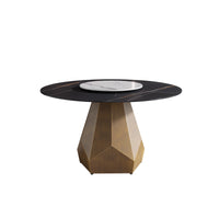 Marbella Sintered Stone Dining Table | 53" Matte Black Round With Lazy Susan Turntable