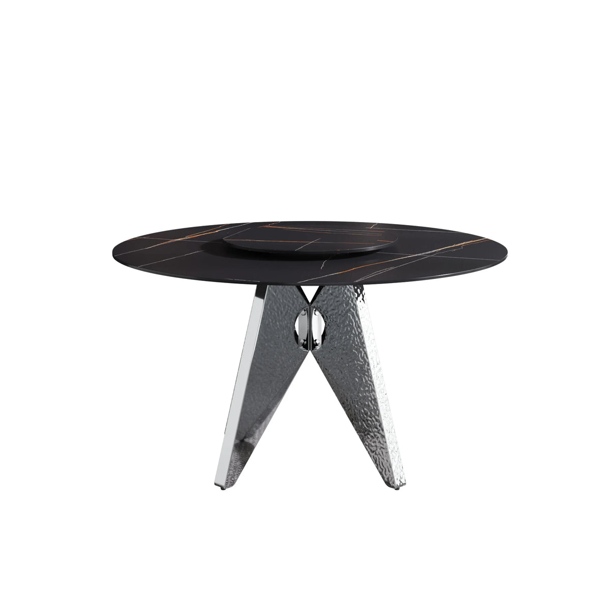 Marbella Sintered Stone Dining Table | 53" Matte Black Round With Lazy Susan Turntable