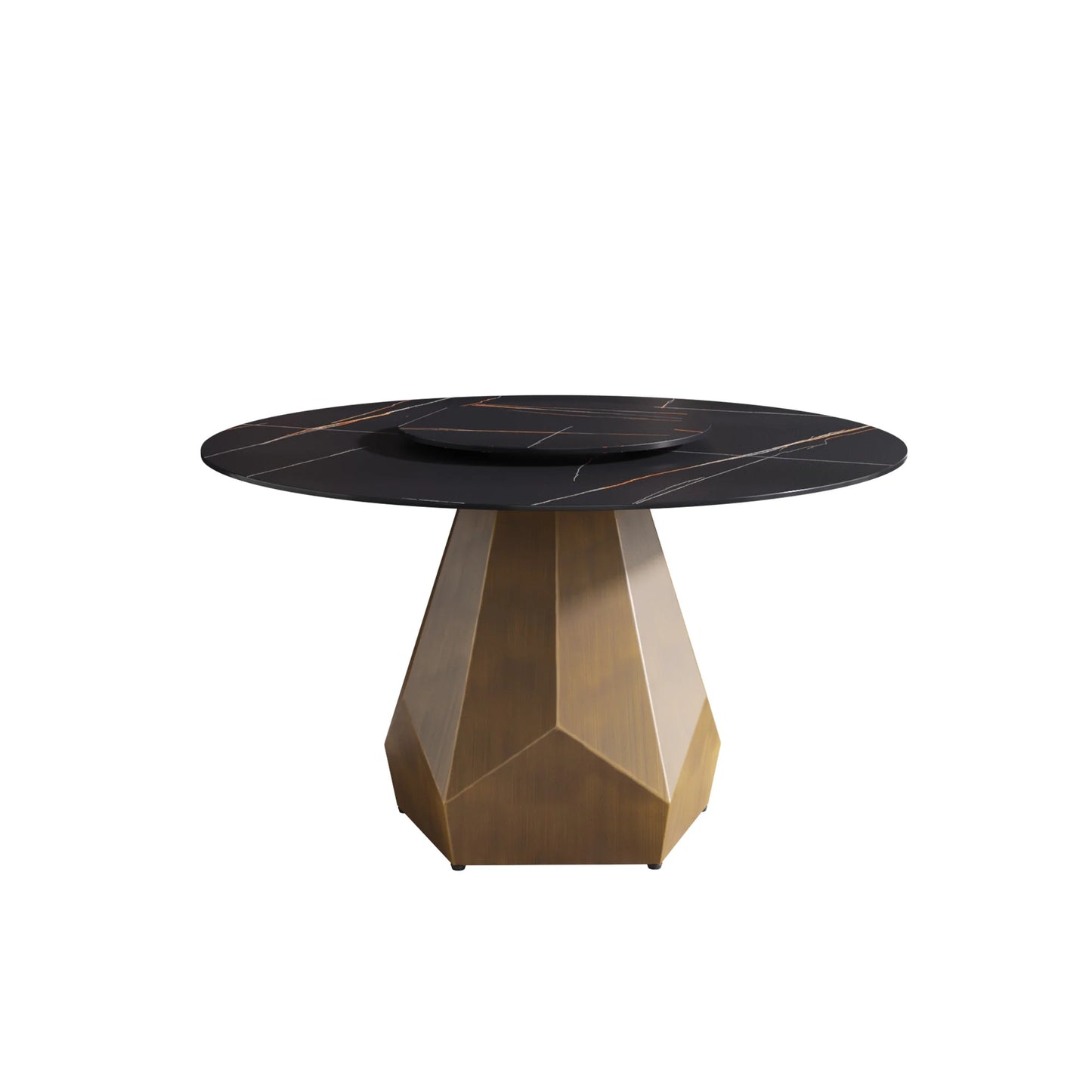 Marbella Sintered Stone Dining Table | 53" Matte Black Round With Lazy Susan Turntable