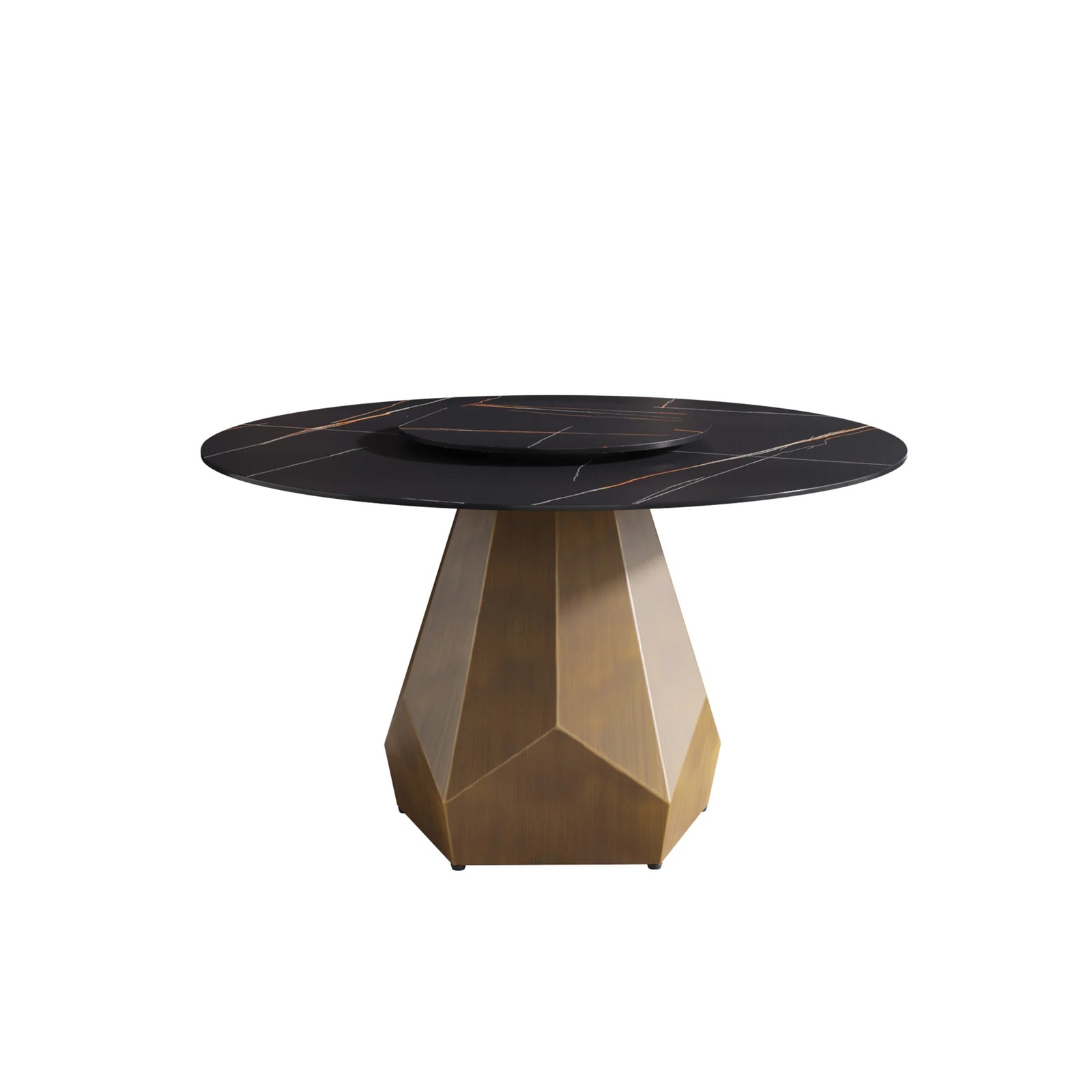 Marbella Sintered Stone Dining Table | 53" Matte Black Round With Lazy Susan Turntable