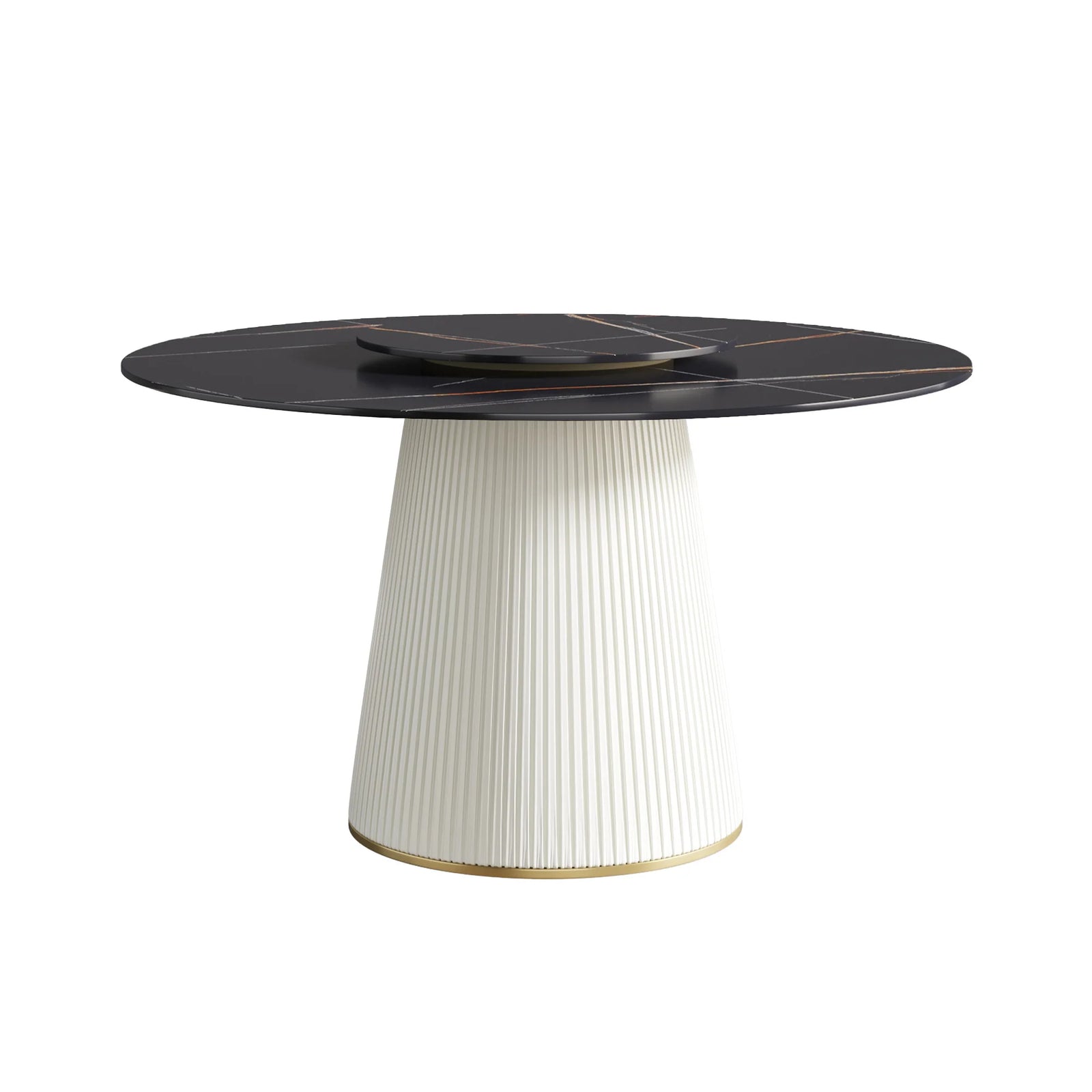 Marbella Sintered Stone Dining Table | 53" Matte Black Round With Lazy Susan Turntable